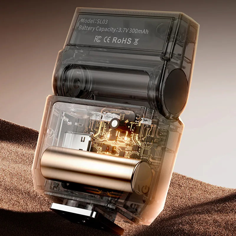 Ulanzi SL03 Spark Lite Blitzlicht – transparentes Design mit sichtbarer Innenstruktur & Batteriedetails