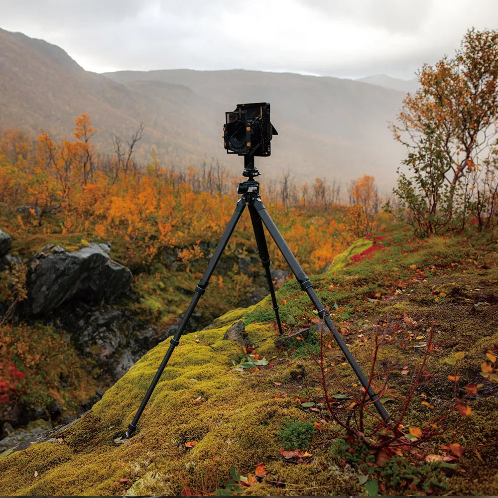Stativ in einer malerischen Herbstlandschaft aufgestellt.