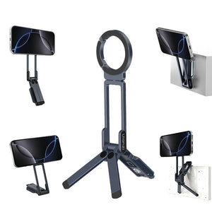 Ulanzi MagLock Phone Stand T163: Dunkelgrauer, vielseitiger Handy-Stativhalter für Mehrfachnutzung mit Stativmodus.
