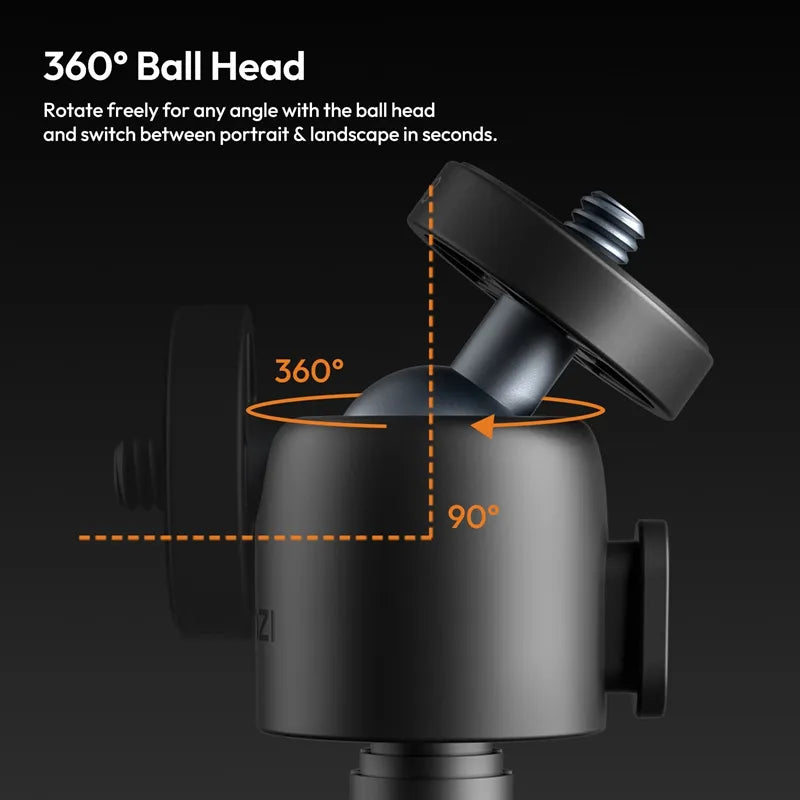 360°-Kugelkopf des Stativs für eine vielseitige Kamerapositionierung.