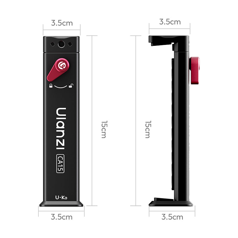 Ulanzi CA15 OneLock Tablet-Halterung in Schwarz mit rotem Verriegelungshebel