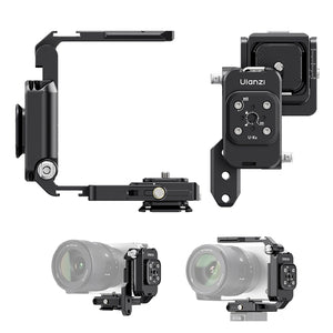 Ulanzi XJ01 Universal Faltbarer Uka Kamerakäfig in zwei Konfigurationen sowie an Sony Alpha Kamera montiert mit Anwendungs-Beispielen