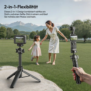 Das Ulanzi MT90 Stativ und der Selfie-Stick im Park – ein Beispiel für seine 2-in-1-Vielseitigkeit bei verschiedenen Aufnahmesituationen