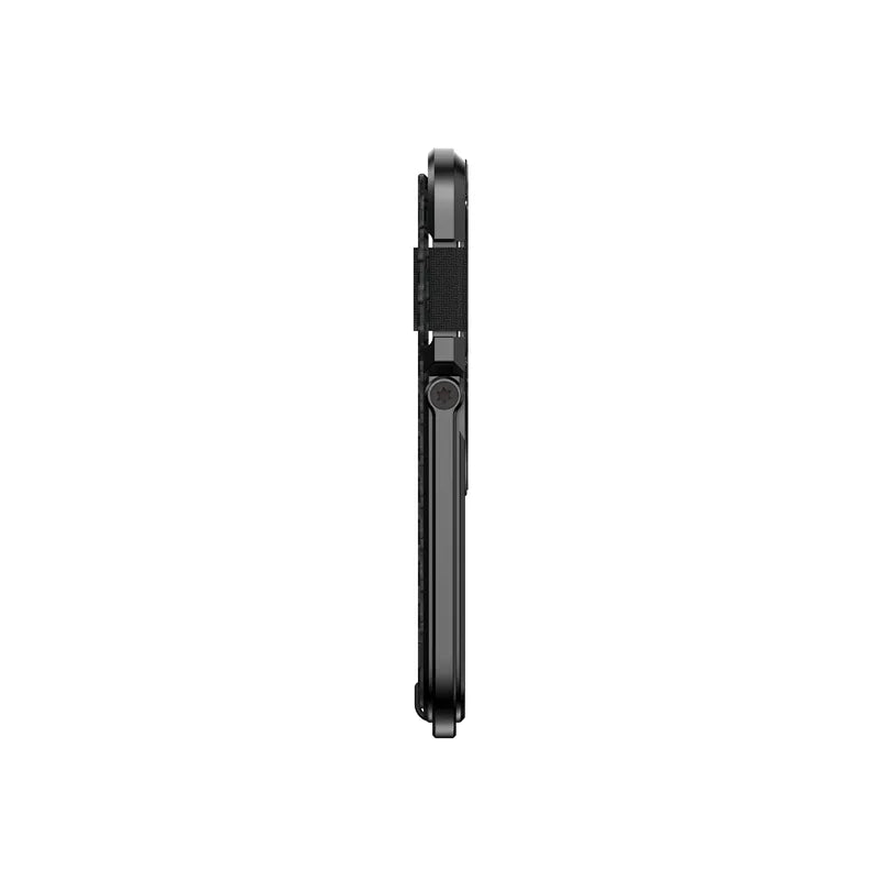 Seitenansicht des ultraflachen Ulanzi ML25 MagSafe Wallets – zeigt das nur 0,8 cm dünne Profil und den cleveren MagLock-Karabiner-Mechanismus.