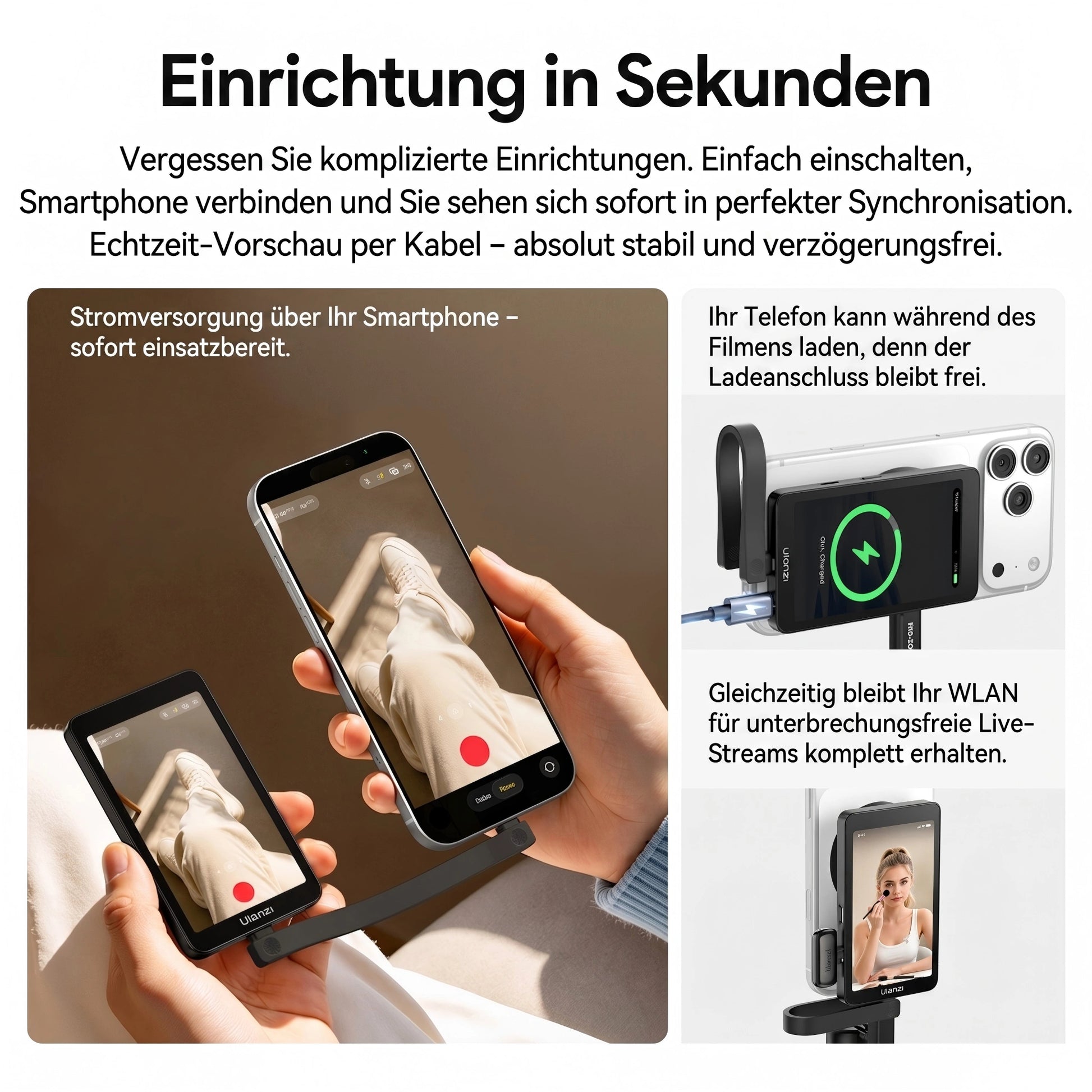 Ulanzi VM1 Vlog Selfie-Monitor Seitenansicht mit Bedienelementen