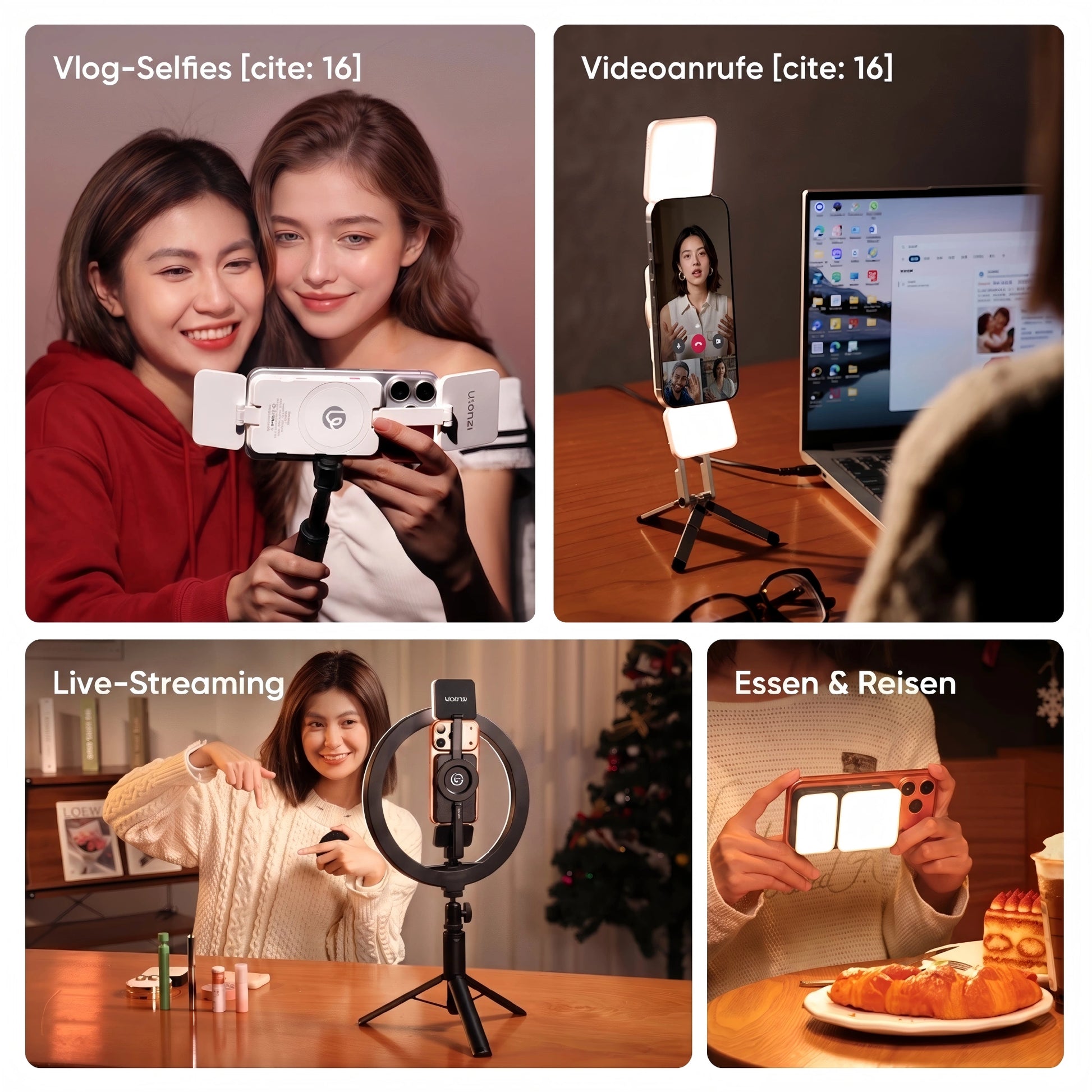 Ulanzi GL01 GlowUp Licht: Vielseitig einsetzbar für Vlog-Selfies, Videoanrufe, Live-Streaming sowie Essen & Reisen – Ihr flexibles Licht für jeden Moment.