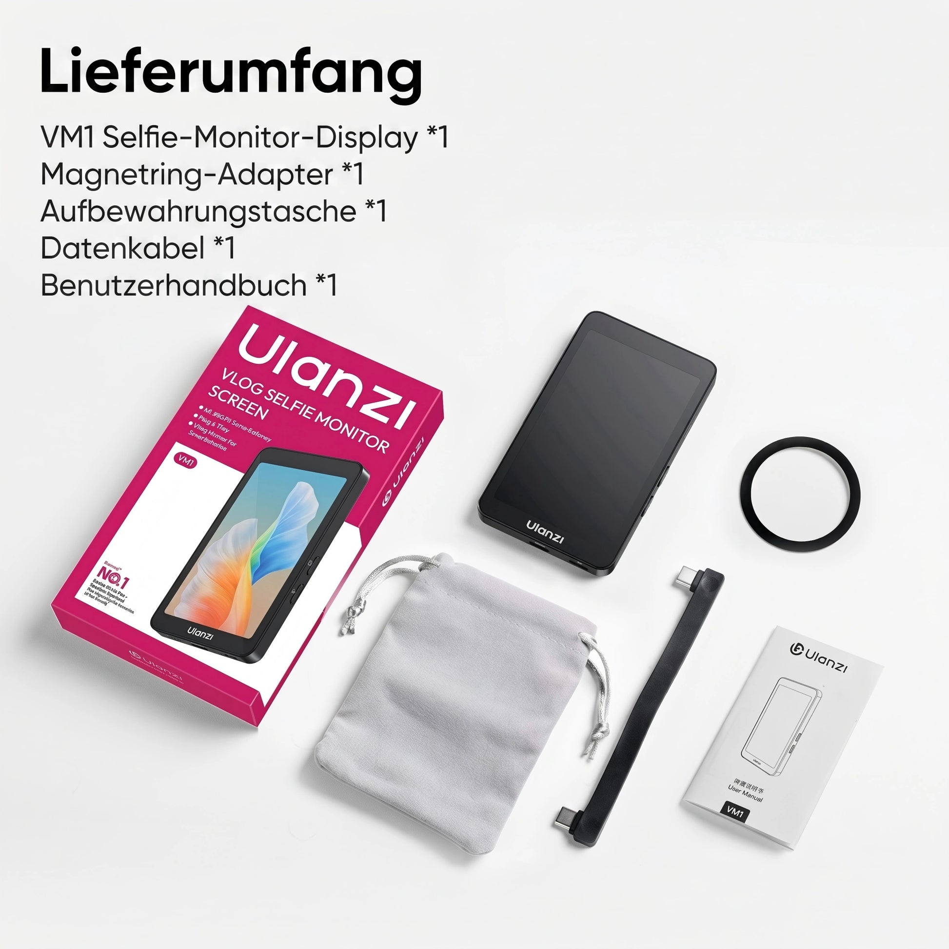 Ulanzi VM1 Vlog Selfie-Monitor mit USB-C-Anschluss für Power und Daten