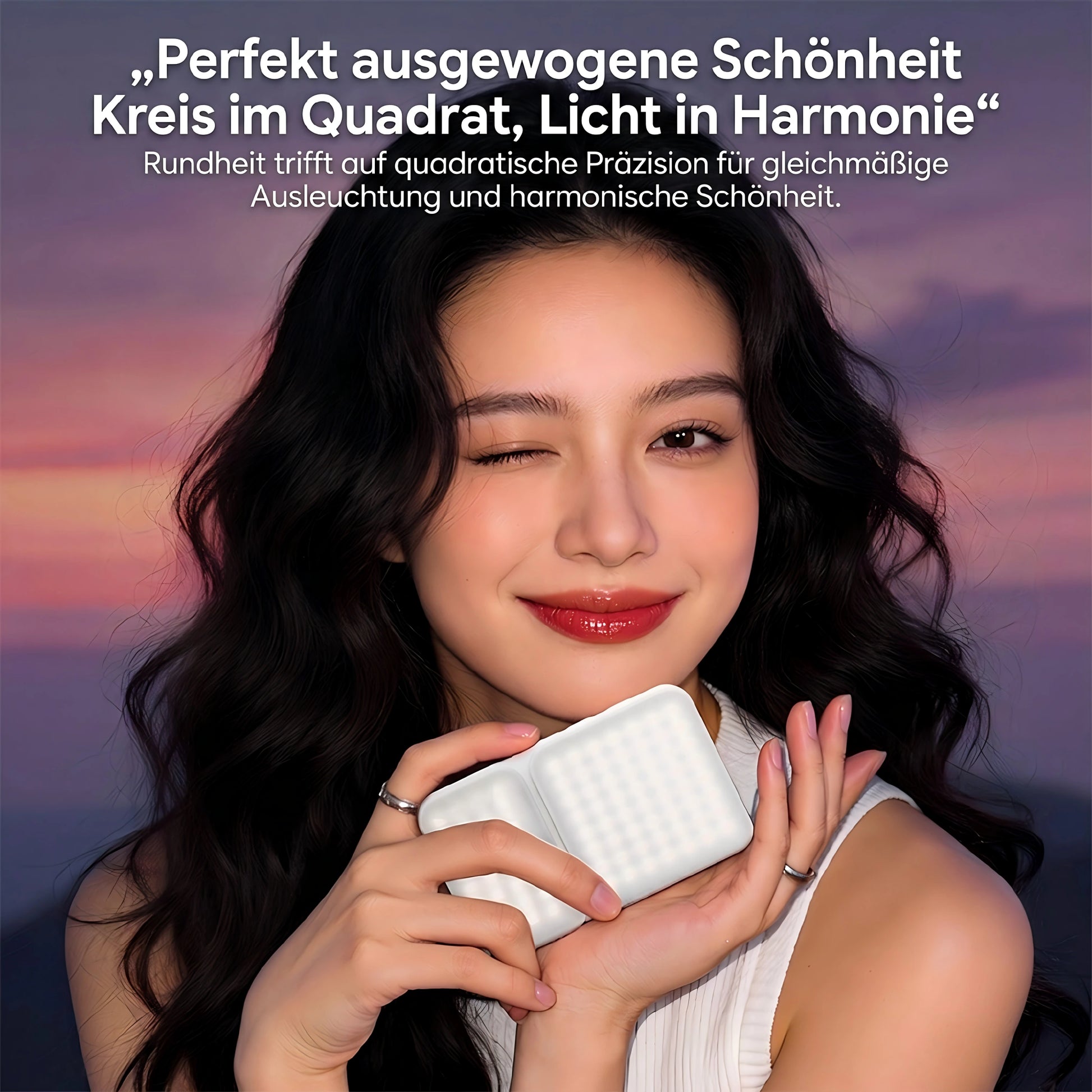 Ulanzi GL01 GlowUp Licht mit perfekt ausgewogenem Design: "Kreis im Quadrat, Licht in Harmonie" für gleichmäßige Ausleuchtung und harmonische Schönheit bei Selfies und Porträts.