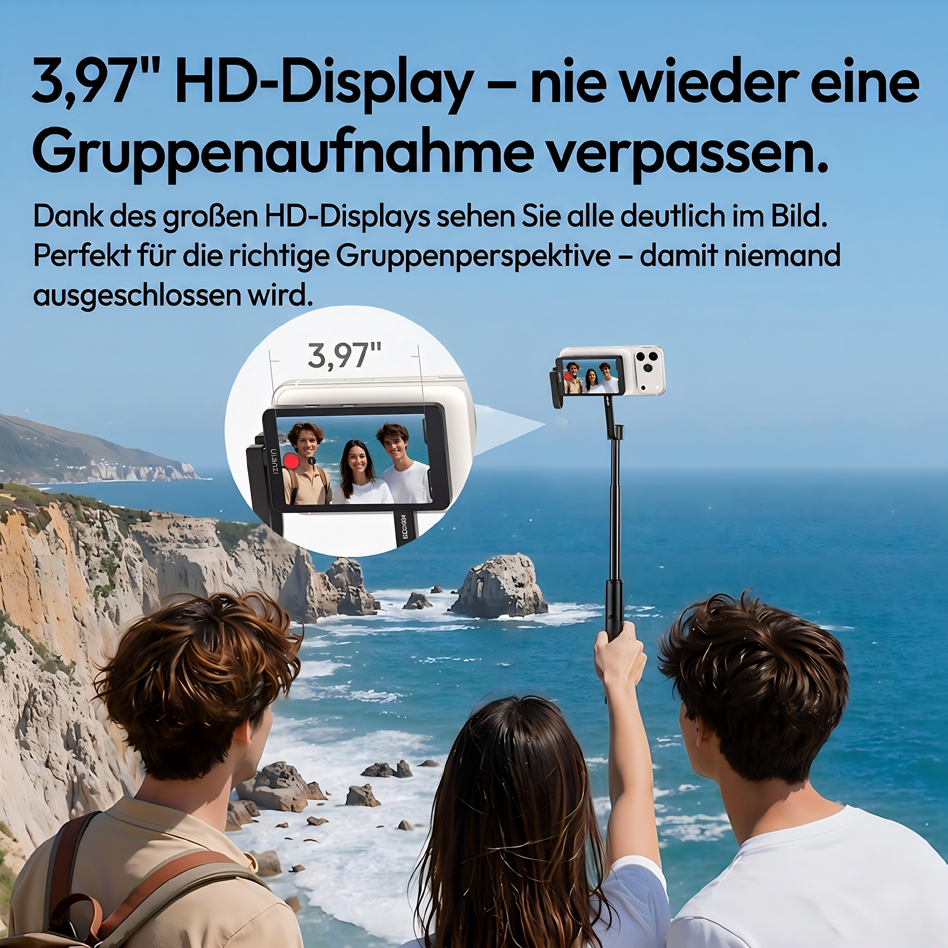 Ulanzi Vlog Selfie-Monitor mit 3,97" HD-Bildschirm – Nie wieder eine Gruppenaufnahme verpassen, ideal für perfekte Gruppenperspektiven mit Smartphone-Selfie-Sticks.