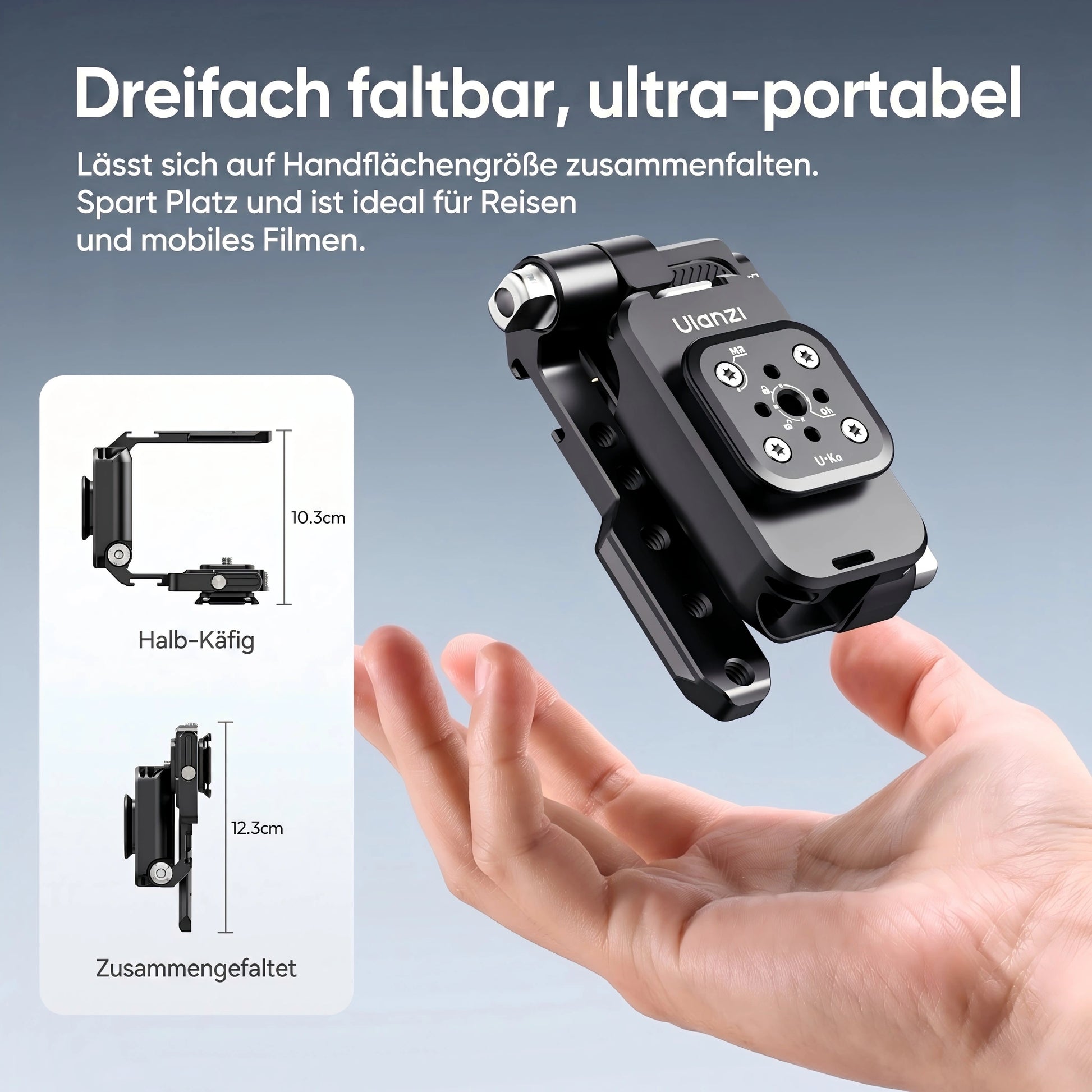 Ulanzi XJ01 Faltbarer Uka Kamerakäfig zusammengeklappt als kompakter L-Bracket