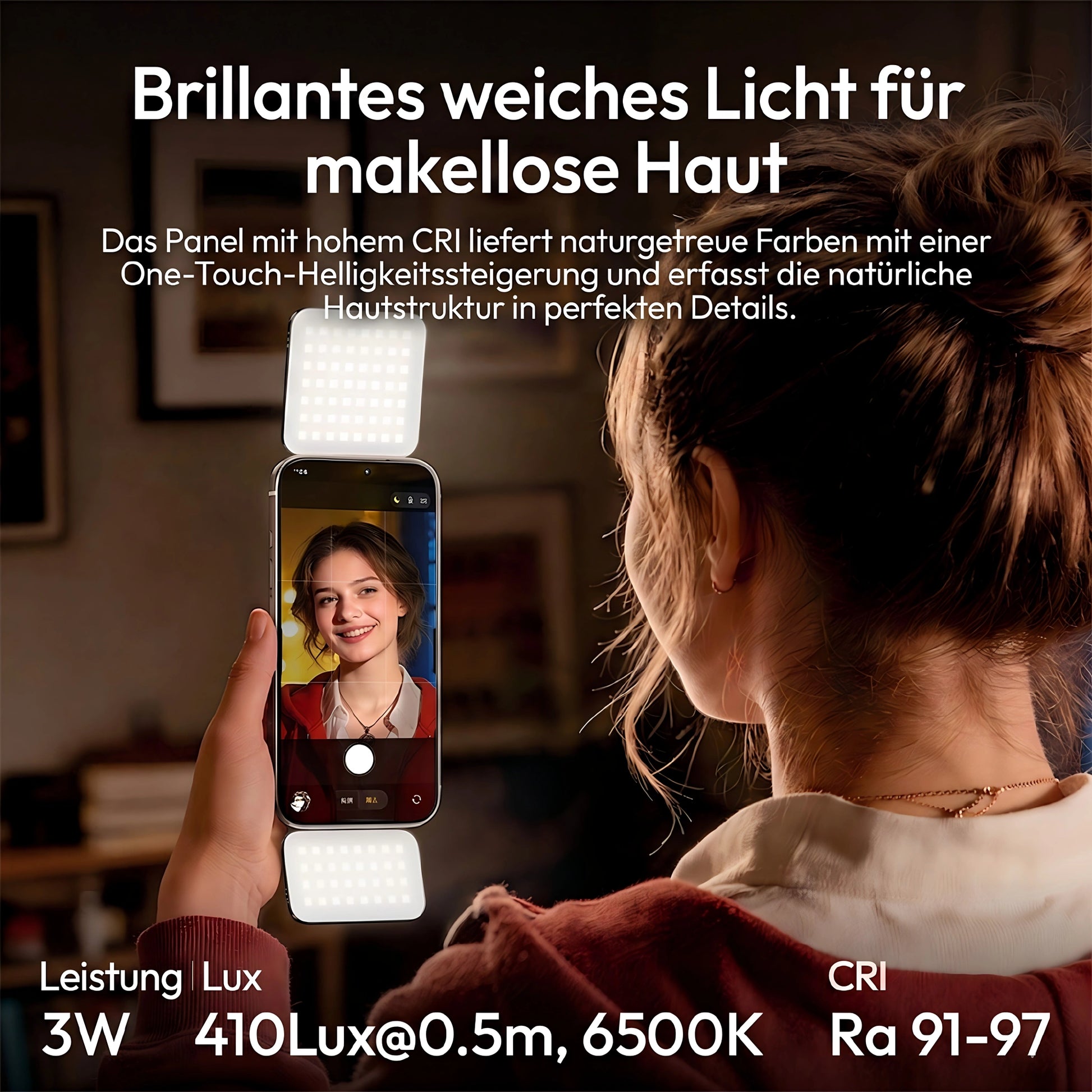 Ulanzi GL01 GlowUp Licht mit brillantem weichem Licht für makellose Haut: Hoher CRI (Ra 91-97) für naturgetreue Farben, 3W Leistung und 410Lux@0.5m für perfekte Hautdetails bei Selfies und Vlogs.